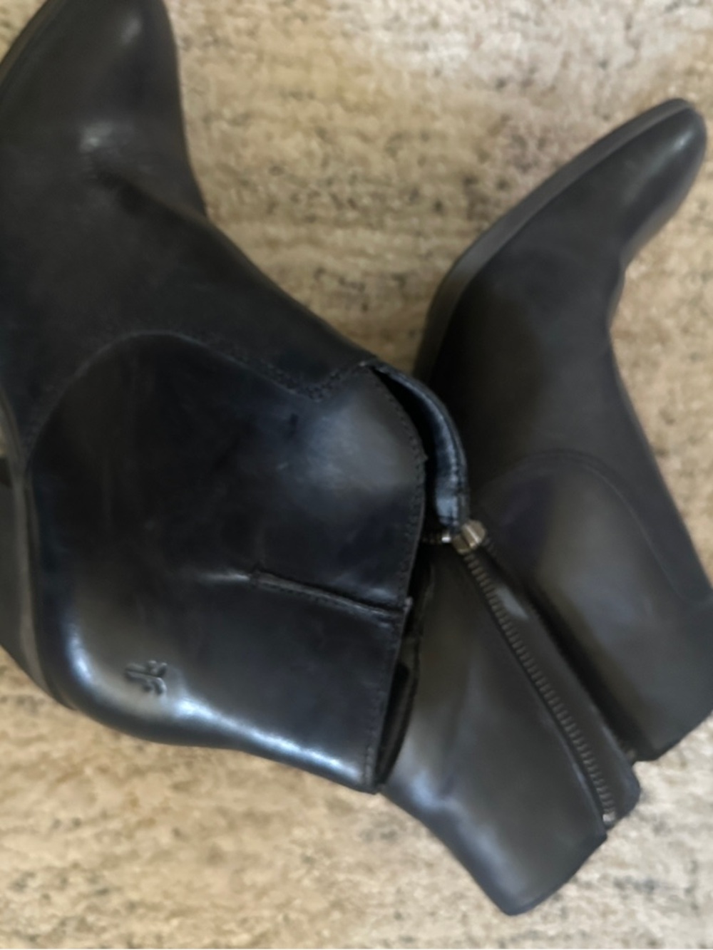 Frye Black Leather Ankle Heeled Boots with Side Zip
